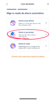4. Elige la opción porcentaje (para ahorrar automáticamente un % de tus ingresos)